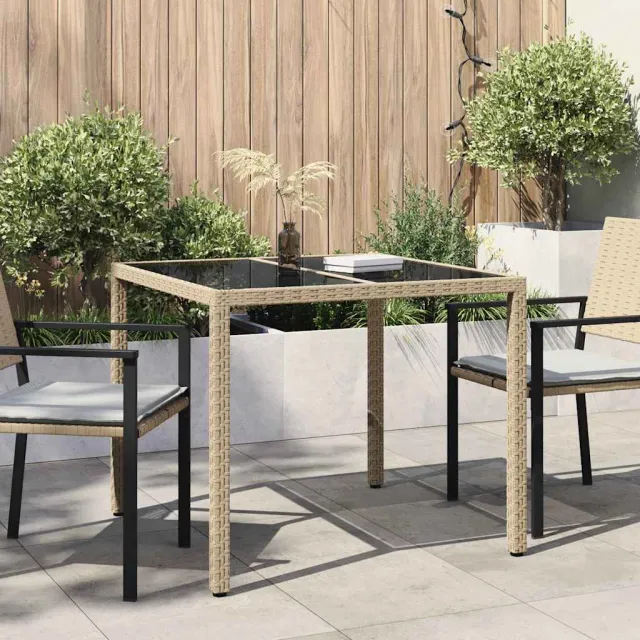vidaXL Tuinstafel Beige 90 x 90 x 75 cm poly rattan, foto 2