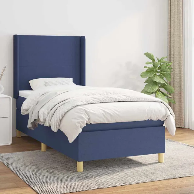vidaXL Boxspring met matras stof blauw 90x190 cm