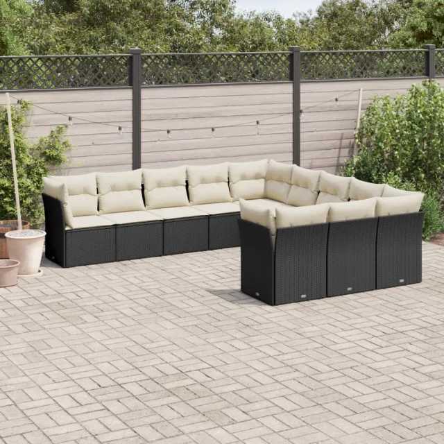 vidaXL 11-delige Loungeset met kussens poly rattan zwart, foto 2