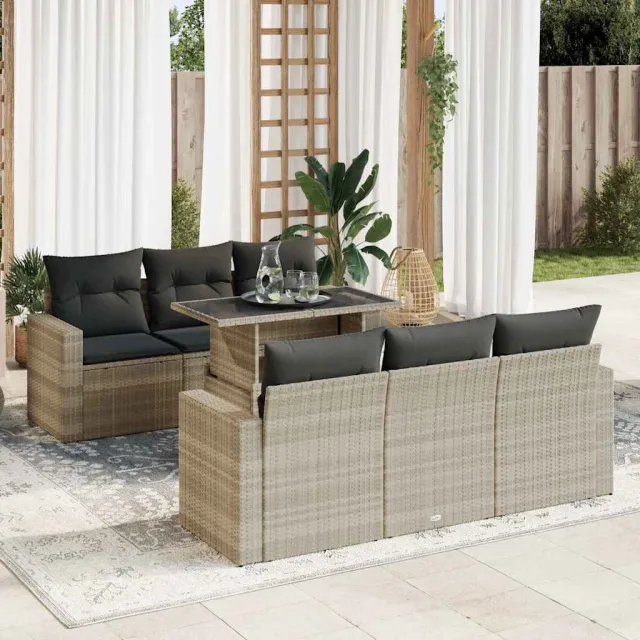 vidaXL 7-delige Loungeset met kussens poly rattan lichtgrijs grijs, foto 2