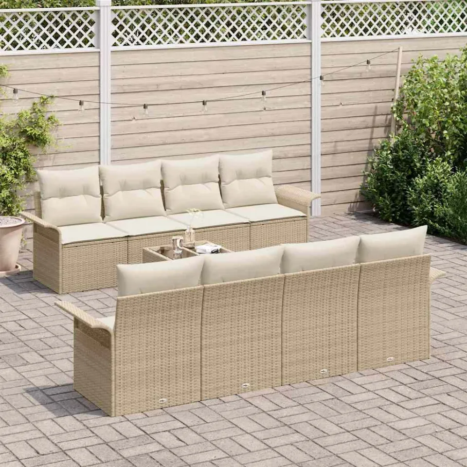 vidaXL Tuin Sofa Set 9 st Beige poly rattan, foto 3