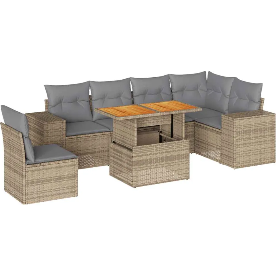 vidaXL 7-delige Loungeset met kussens poly rattan beige, foto 3