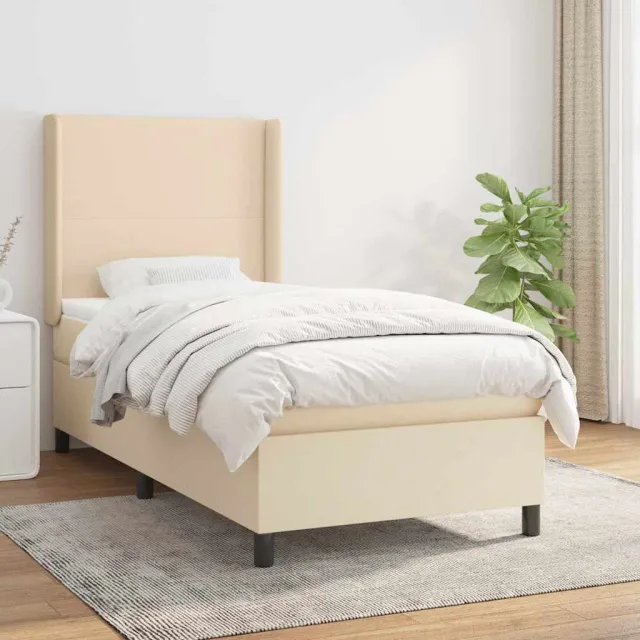 vidaXL Boxspring met matras stof crèmekleurig 90x190 cm