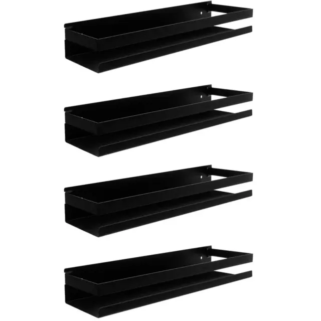 Ruhhy Wandplank - 4x - zwart - RVS - L50 cm - zwevend - industrieel - voor badkamer of keuken