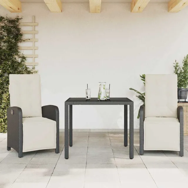 vidaXL 3-delige Bistroset met kussens poly rattan zwart, foto 2