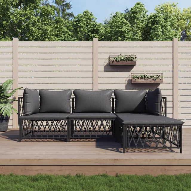 vidaXL 4-delige Loungeset met kussens staal antracietkleurig, foto 2