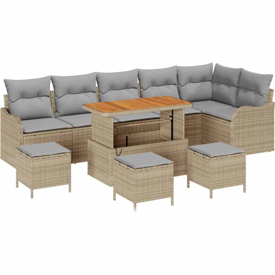 vidaXL Tuinbankenset 10 st Beige poly rattan