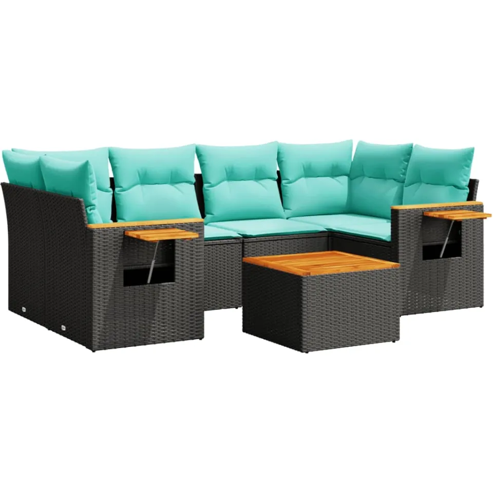 vidaXL 7-delige Loungeset met kussens poly rattan zwart, foto 3