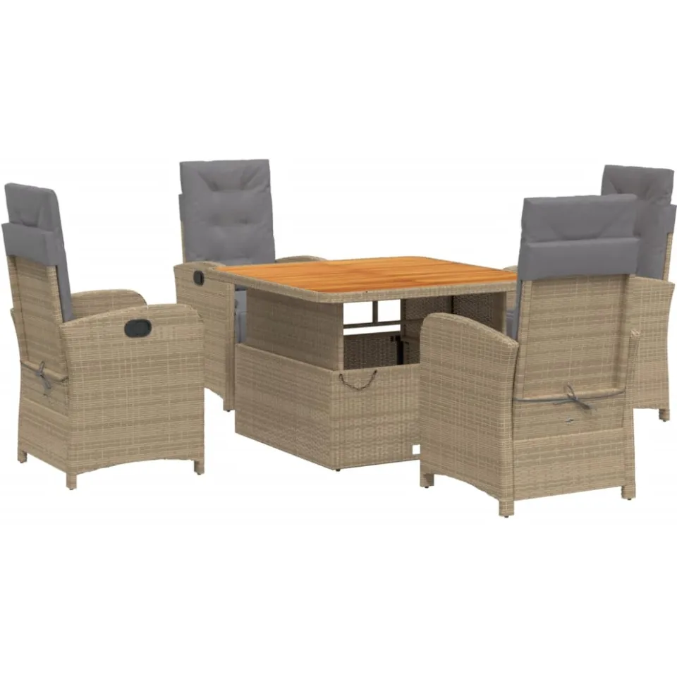 vidaXL 5-delige Tuinset met kussens poly rattan beige