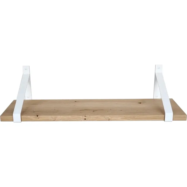 GoudmetHout Wandplank Industrieel - 160 x 30 cm Muurplank - Eiken Hout - Decoratie Wandrek & Boekenrek - Hangplank Keuken - Wall Shelf + 2 Mat Witte Plankdragers van Staal Licht eiken, mat wit - 30 cm