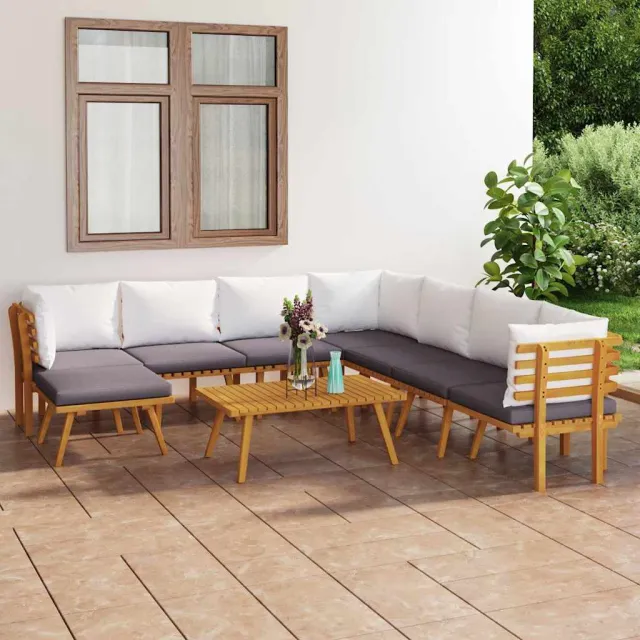 vidaXL 9-delige Loungeset met kussens massief acaciahout bruin, foto 2