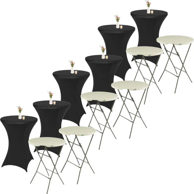 MaxxGarden Statafel - 6 stuks + cover - Cocktailtafel - Receptie Klaptafel - Receptietafel - Incl. 6x zwarte Statafelrok - ø80 x 115cm - Wit