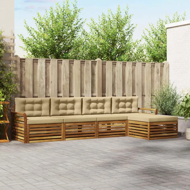 vidaXL Buiten bankenset 5 st 4-zits Natuurlijk en Beige