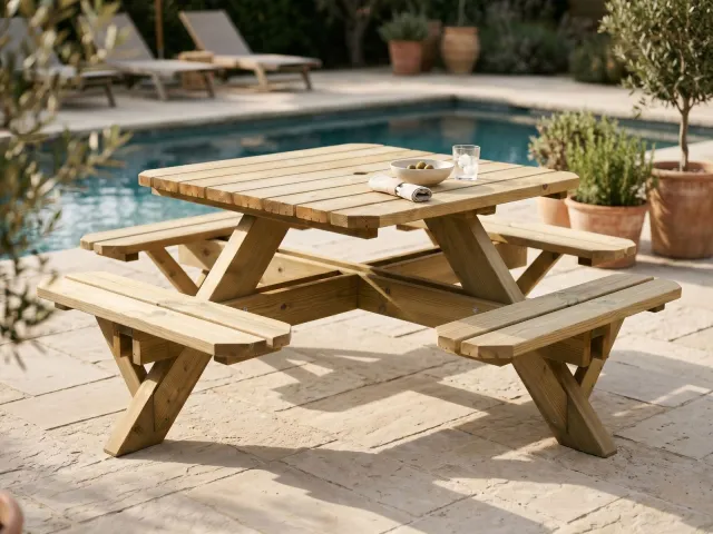 Mobistoxx Vierkante picknicktafel TRAPANI 8 personen noorse den/spar