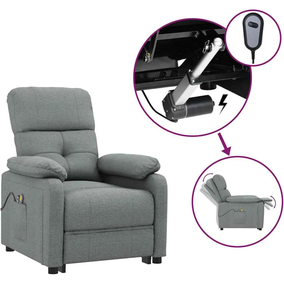 vidaXL Massagestoel elektrisch stof donkergrijs grijs, foto 3