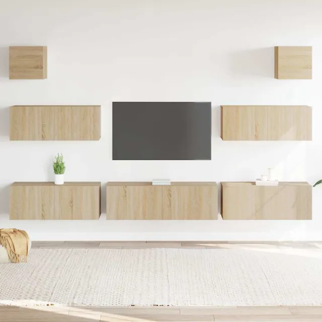 vidaXL 7-delige Tv-meubelset bewerkt hout sonoma eikenkleurig Bruin