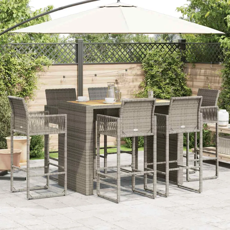 vidaXL 7-delige Tuinbarset zonder kussens poly rattan acacia grijs, foto 3