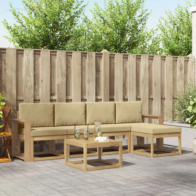 vidaXL Buiten bankenset 6 st 5-zits Wit en Beige