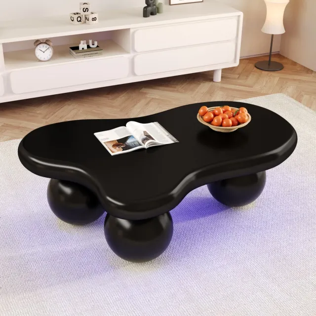 Welltin Salontafel wolk - bijzettafel - LED-lampen - onregelmatige Koffietafel - MDF - 95x62x32 cm - Zwart