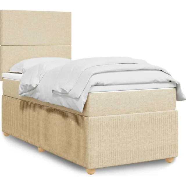 vidaXL Boxspring met matras stof crèmekleurig 90x200 cm
