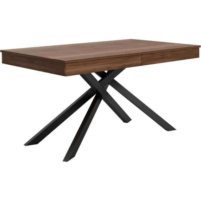 REDOM Uitschuifbare eettafel 140-180 x 80 cm - MDF tafelblad en gekruiste metalen poten - Walnootkleur