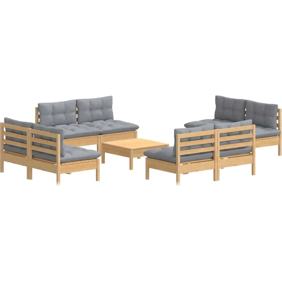vidaXL 9-delige Loungeset met grijze kussens grenenhout grijs