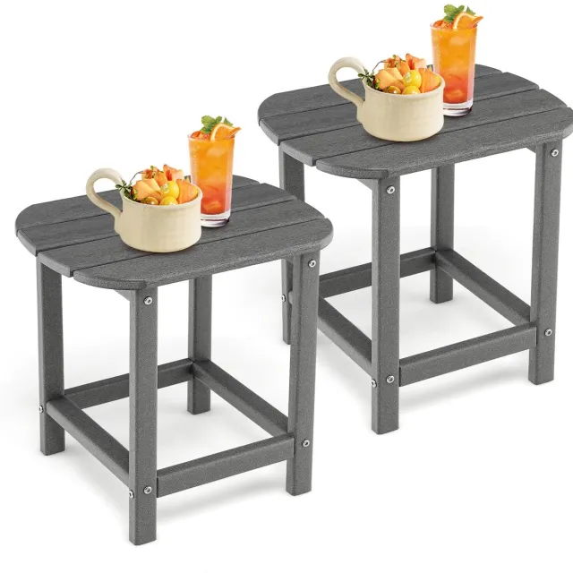 Costway set van 2 Bijzettafel voor buiten, tuintafel, weerbestendig, van HDPE, kleine balkontafel, koffietafel voor tuin, balkon, terras, 48 x 37 x 46 cm, grijs