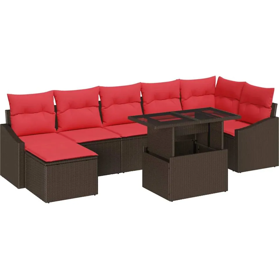 vidaXL Tuin Sofa Set 8 st Bruin en Rood poly rattan