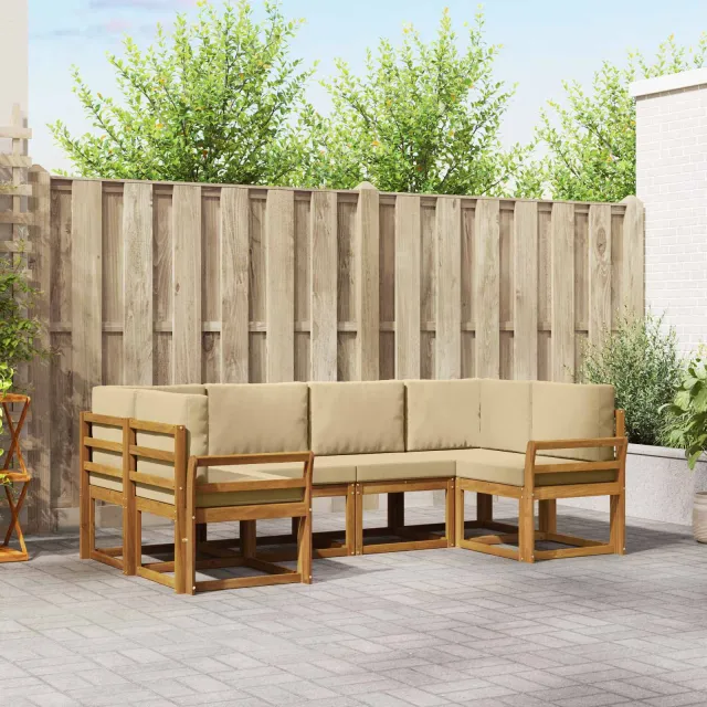 vidaXL Buiten bankenset 6 st 6-zits Natuurlijk en Beige