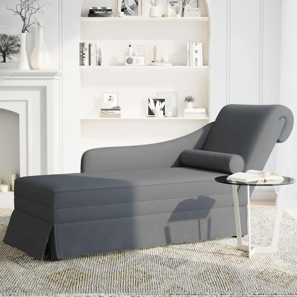 vidaXL Chaise longue met bolster&rechterarmleuning fluweel donkergrijs grijs, foto 3