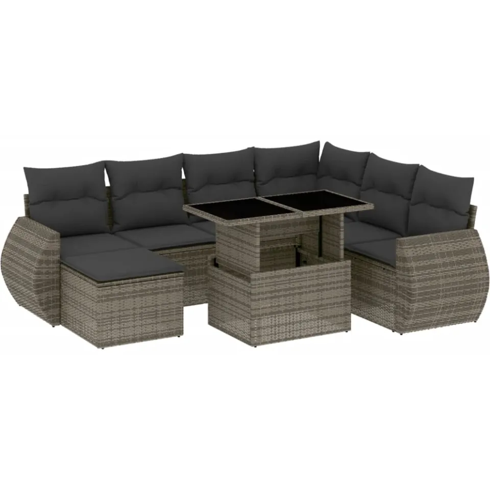 vidaXL 8-delige Loungeset met kussens poly rattan grijs, foto 3