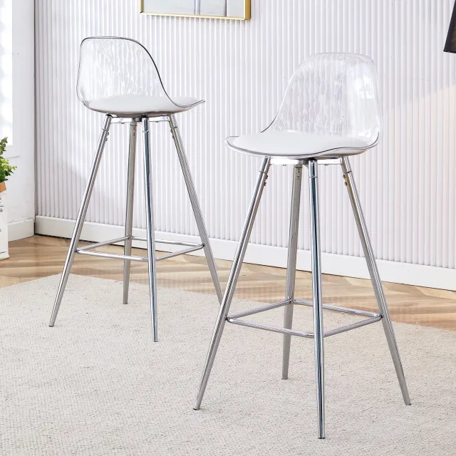 CHICFURN Barkruk - Set van 2 - Rugleuning - Met voetsteun - Transparant zilver
