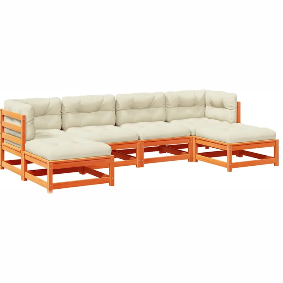 vidaXL 6-delige Loungeset met kussens massief grenenhout wasbruin bruin