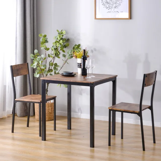 MODENUIT Eetkamerset - Tafel Met 2 Stoelen Voor Keuken En Balkon - Metaal En MDF - Bruin - Tafel 70x70x75 Cm