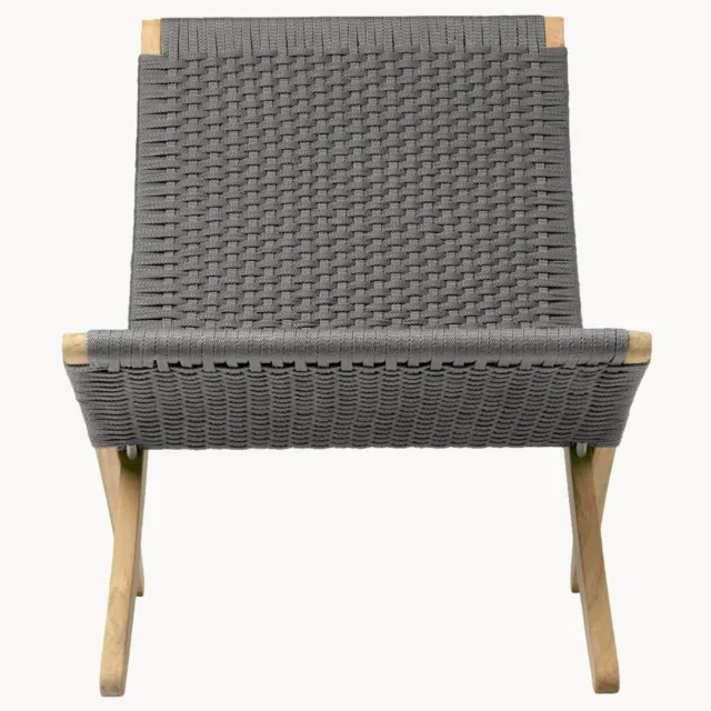 Carl Hansen & Søn Stoel Rope Charcoal stoel van onbehandeld teakhout Cuba Beige, Grijs