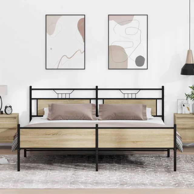 vidaXL Bedframe zonder matras metaal sonoma eikenkleur 200x200 cm