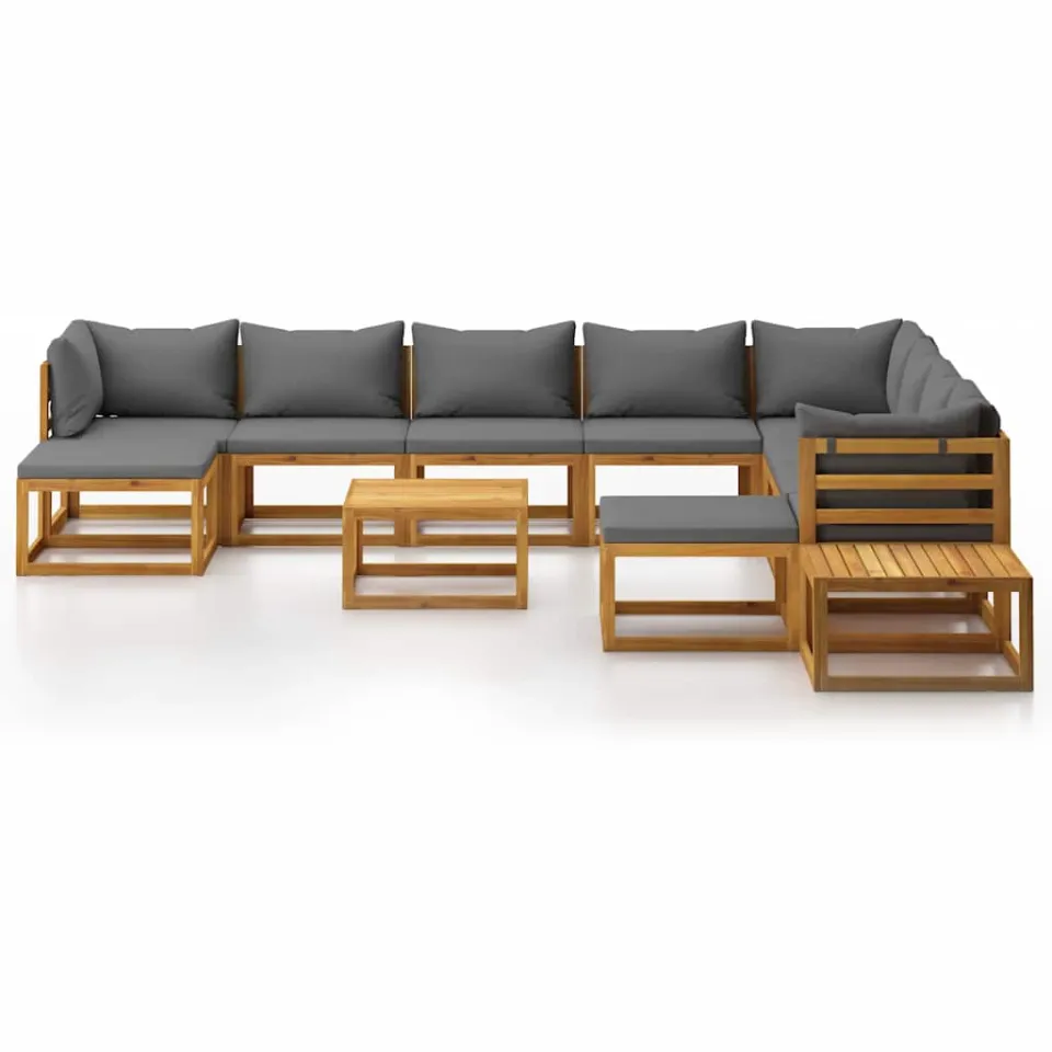 vidaXL 12-delige Loungeset met kussens massief acaciahout Grijs
