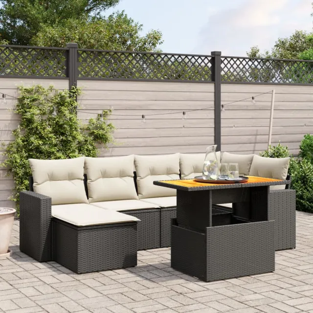 vidaXL 7-delige Loungeset met kussens poly rattan zwart, foto 2