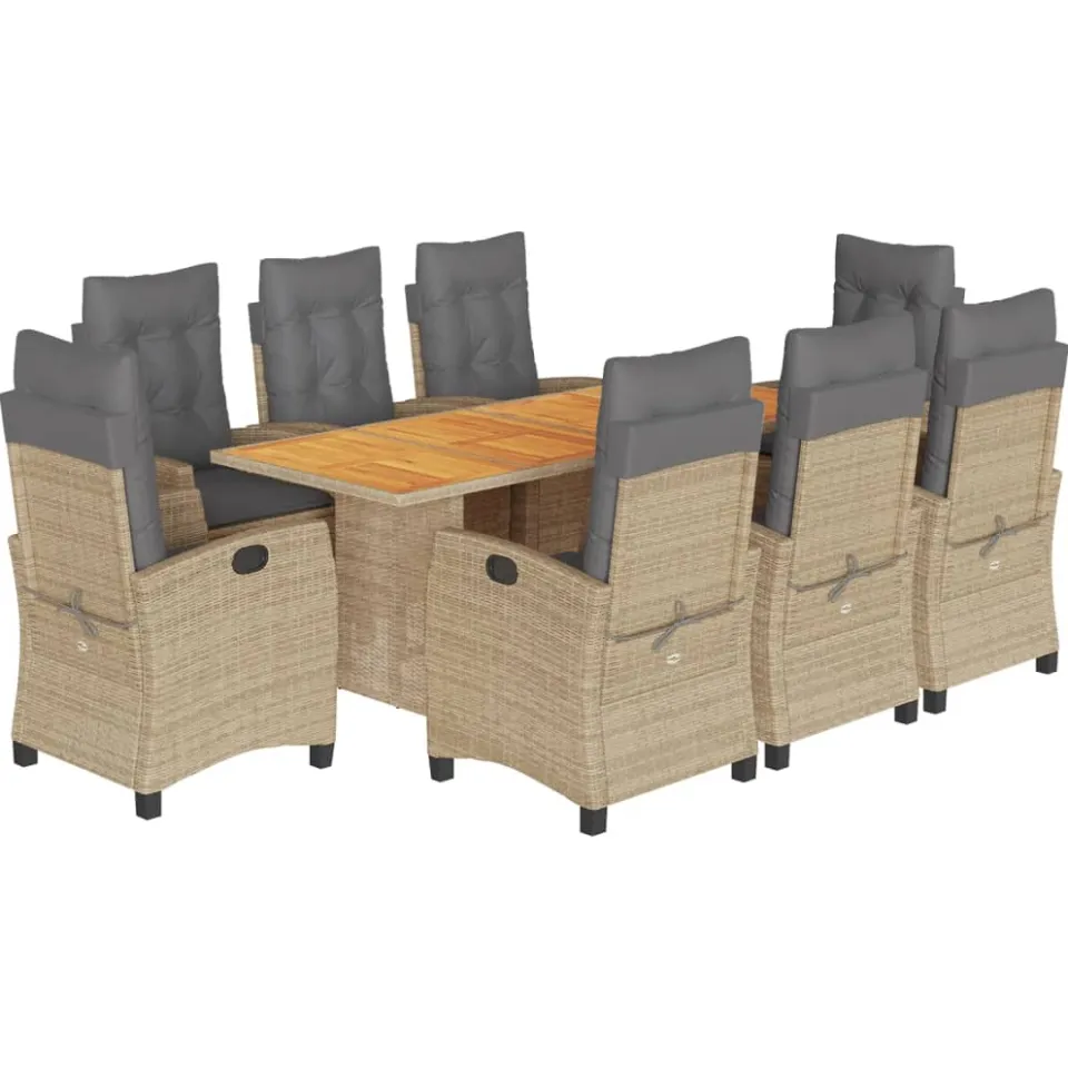 vidaXL 9-delige Tuinset met kussens poly rattan gemengd beige, foto 3