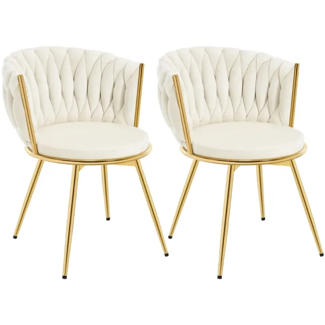 LabelOne Eetkamerstoelen - Eetkamerstoelen draaibaar - Eetkamerstoel - set van 2 - 360 graden draaibaar - gouden poten - beige