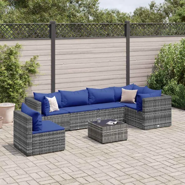 vidaXL 7-delige Loungeset met kussens poly rattan grijs, foto 2