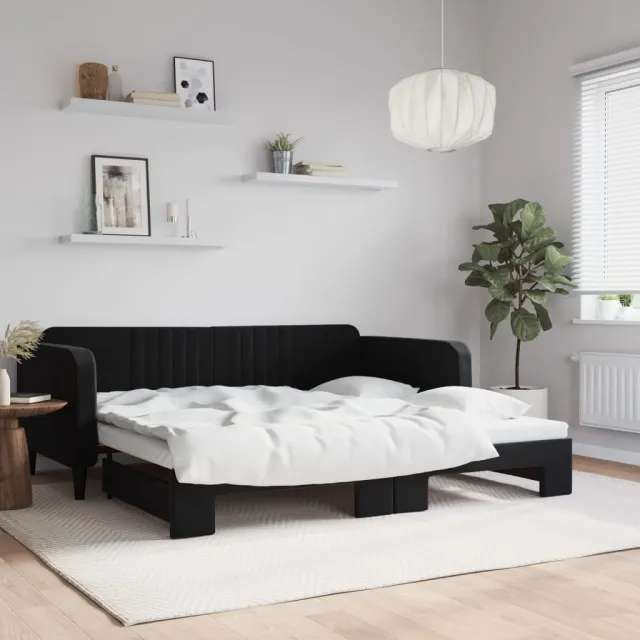 vidaXL Slaapbank met onderschuifbed 100x200 cm fluweel zwart