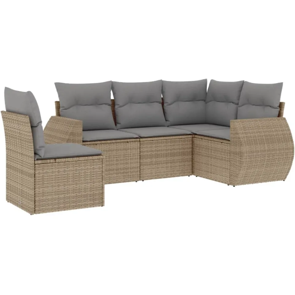 vidaXL 5-delige Loungeset met kussens poly rattan beige, foto 3