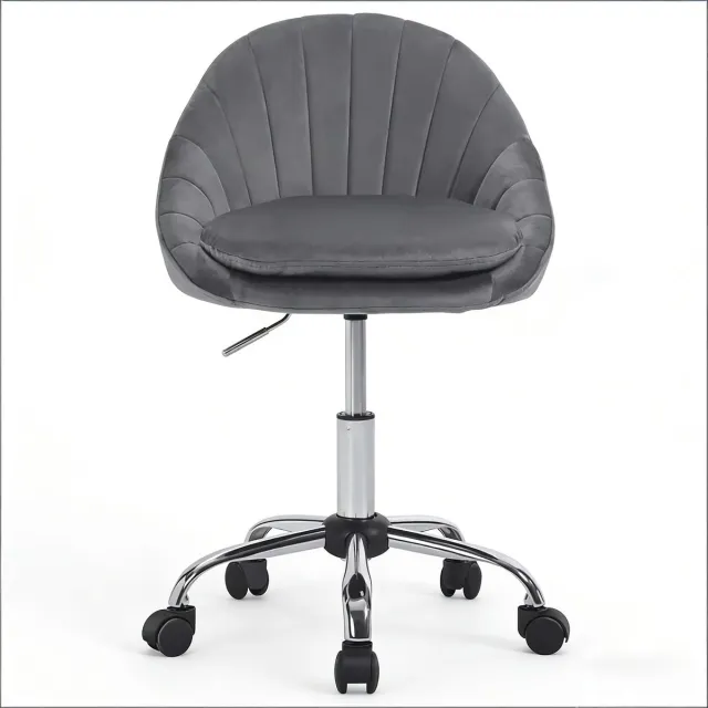Ropilly Fluwelen bureaustoel donkergrijs - Ergonomische make-up stoel voor thuiswerkplek - Bureaustoel - Dik kussen en metalen onderstel - Donkergrijs DARK GREY