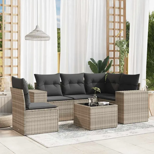 vidaXL 6-delige Loungeset met kussens poly rattan lichtgrijs grijs, foto 2