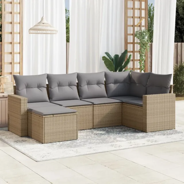 vidaXL 6-delige Loungeset met kussens poly rattan beige, foto 2