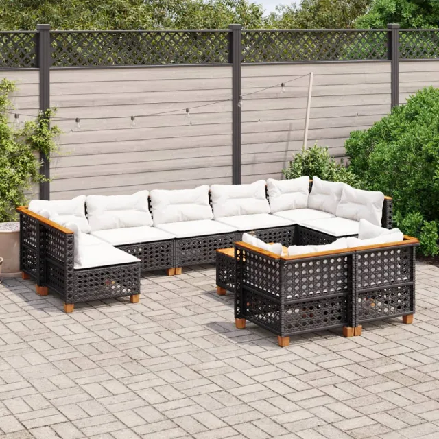 vidaXL 10-delige Loungeset met kussens poly rattan zwart, foto 2