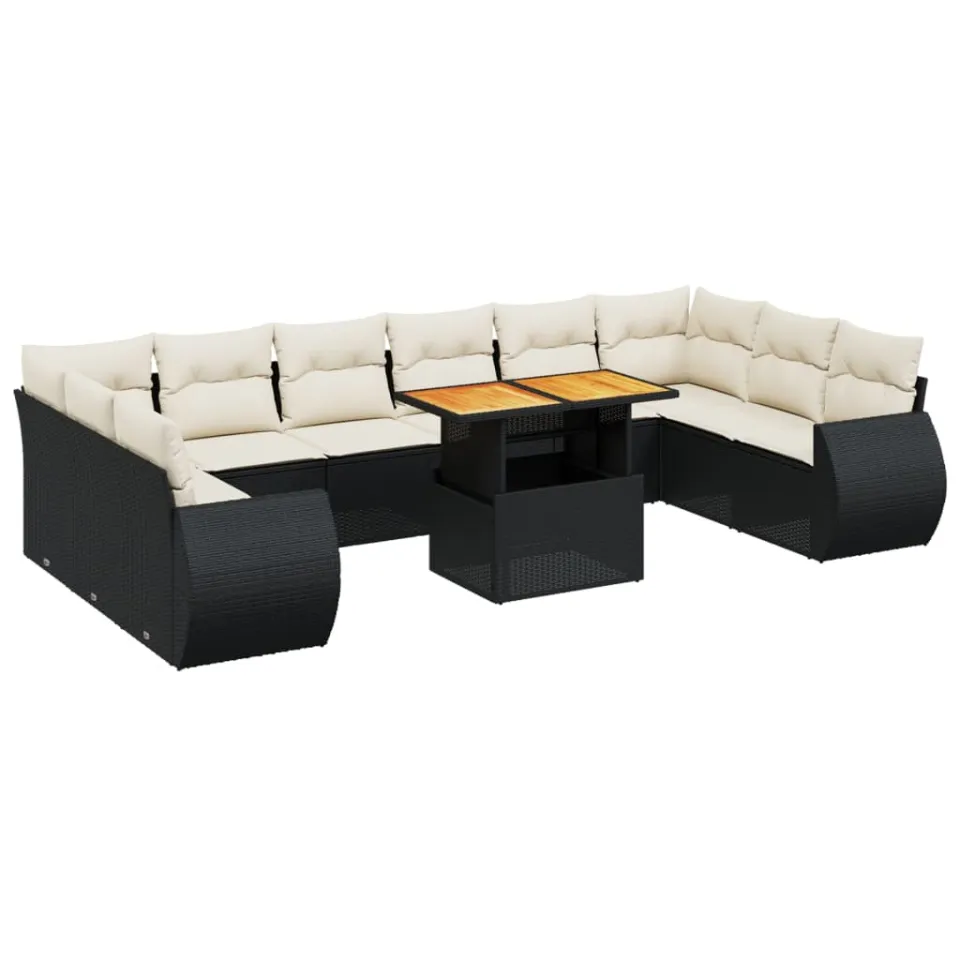 vidaXL 11-delige Loungeset met kussens poly rattan zwart, foto 3