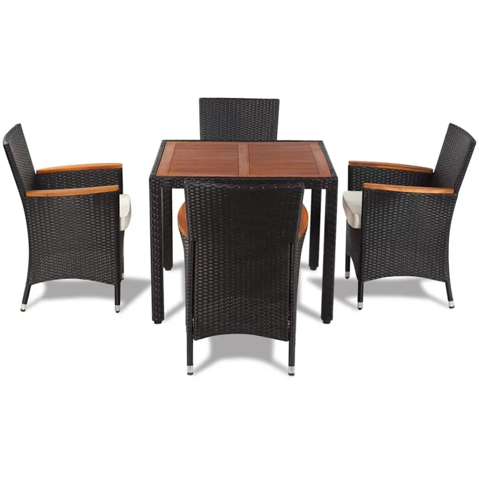 vidaXL 5-delige Tuinset met kussens poly rattan zwart, foto 4