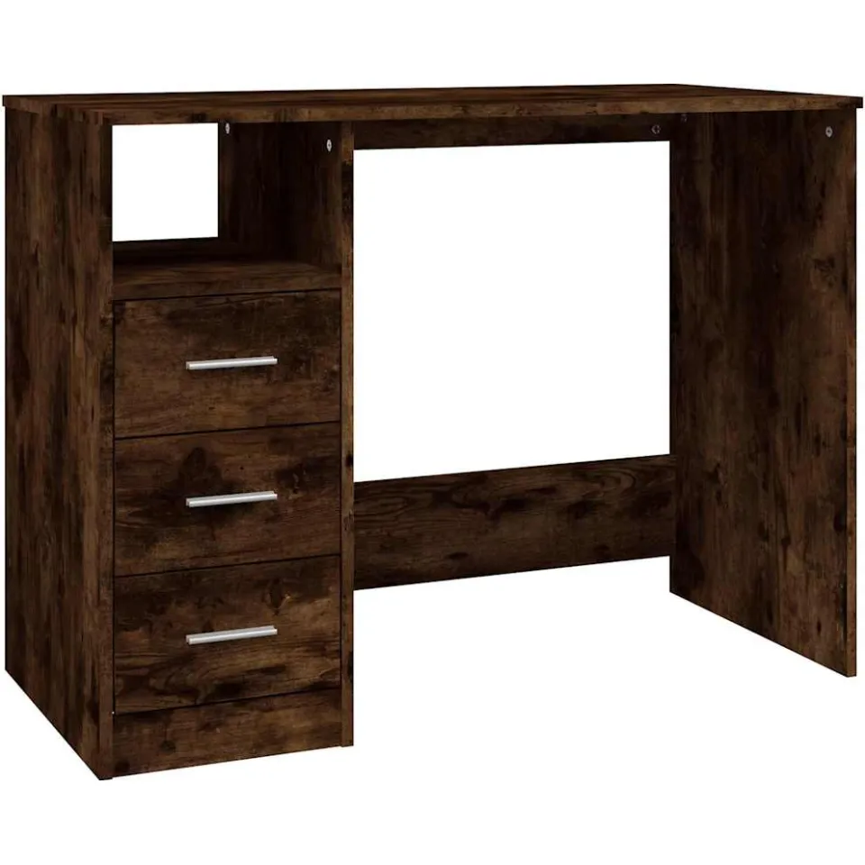 vidaXL Bureau met lades 102x50x76 cm bewerkt hout gerookt eikenkleurig Bruin
